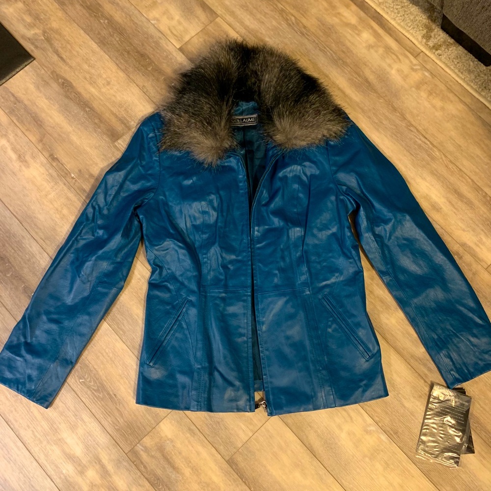 Guillaume women’s leather jacket - Small Teal/blue